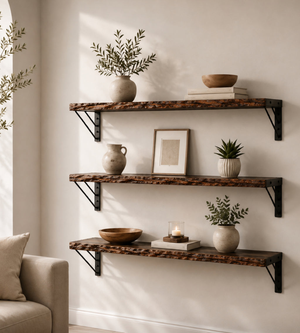 Rustic Wood Floating Shelves – Set of 3