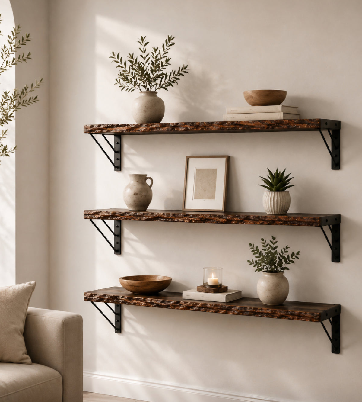 Rustic Wood Floating Shelves – Set of 3