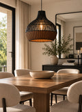 Two-Tone Woven Rattan Pendant Light