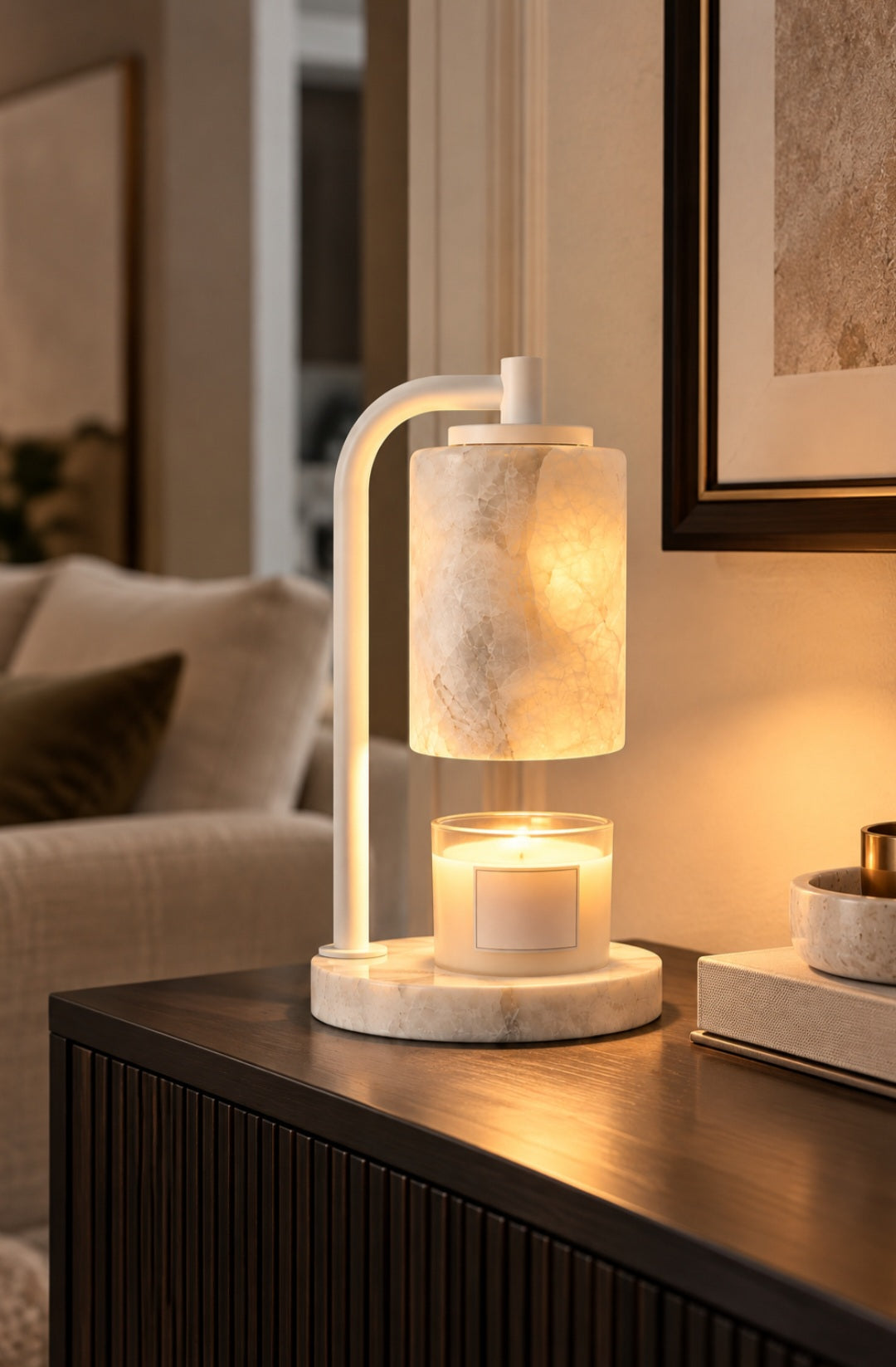 Elegant Marble Candle Warmer Lamp with Timer & Dimmer