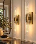Set of 2 Modern Gold Wall Sconces with Clear Glass Shades