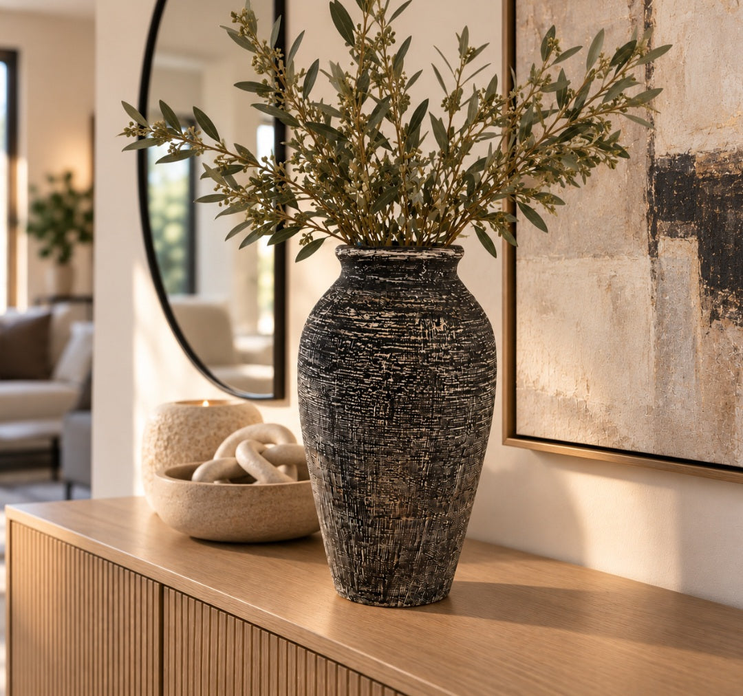 Black Textured Artisan Vase