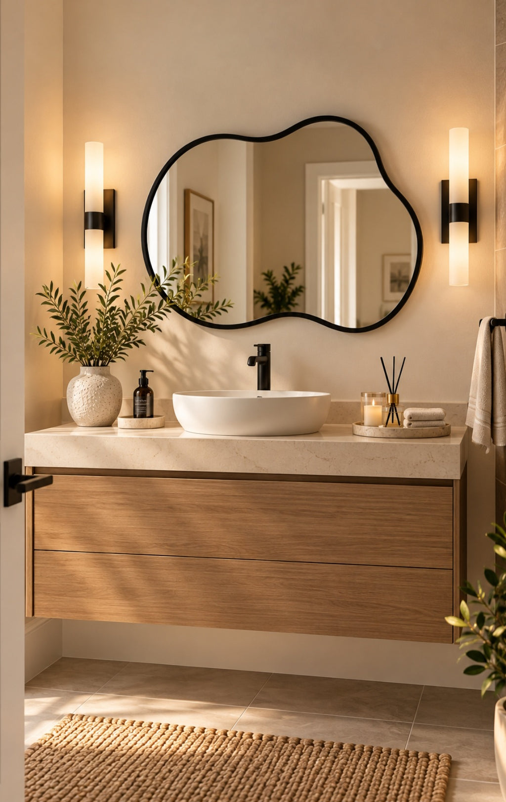 36" Modern Irregular Wall Mirror with Black Frame