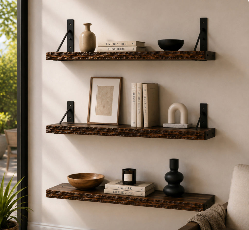 Rustic Wood Floating Shelves – Set of 3