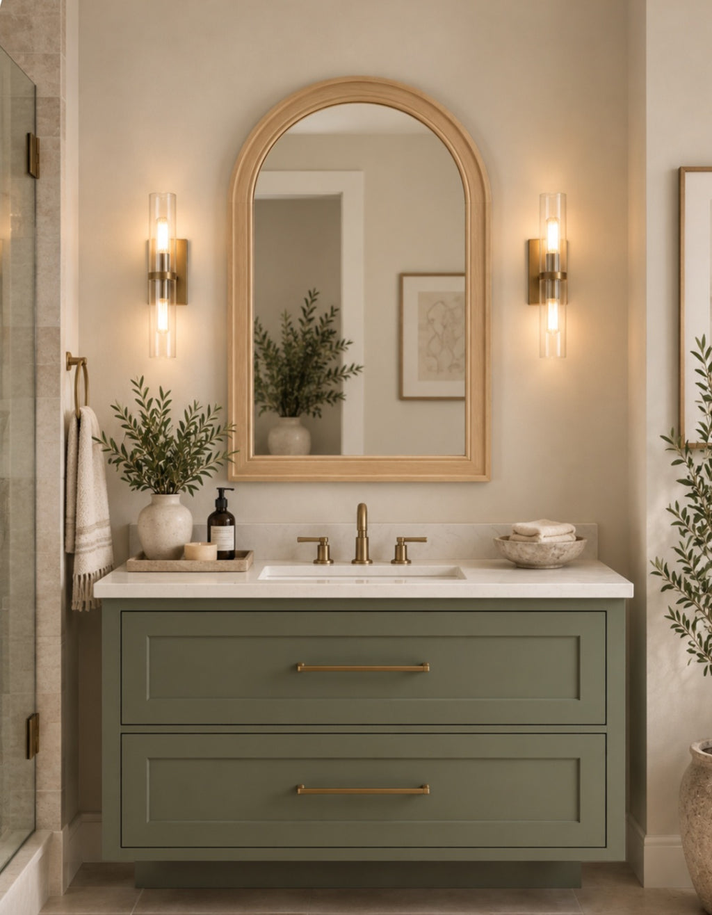 Arched Natural Wood Wall Mirror
