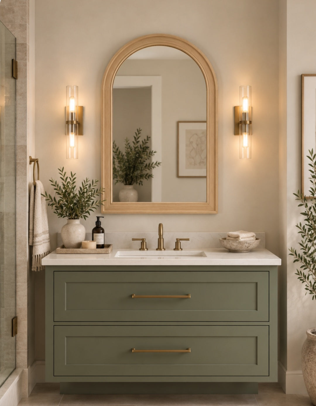 Arched Natural Wood Wall Mirror