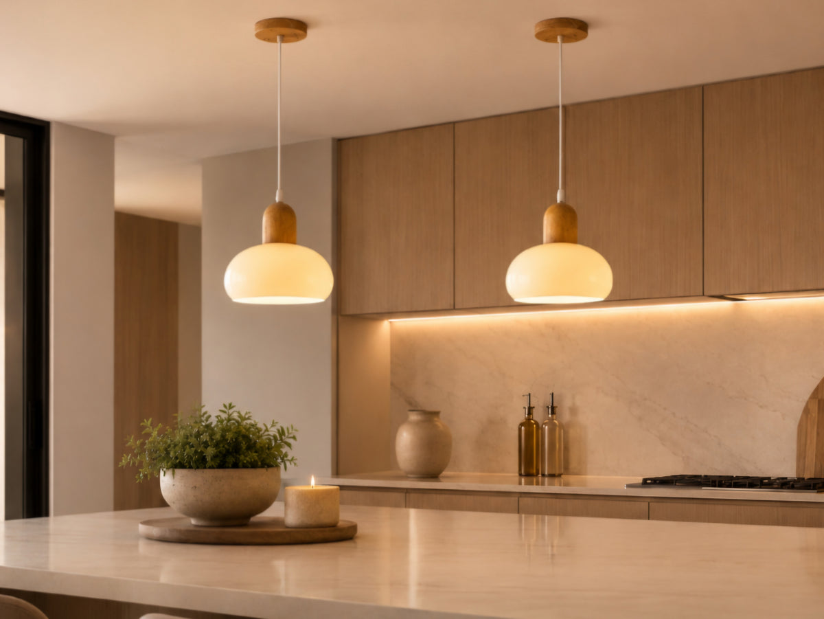 Wood Pendant Light Set of 2
