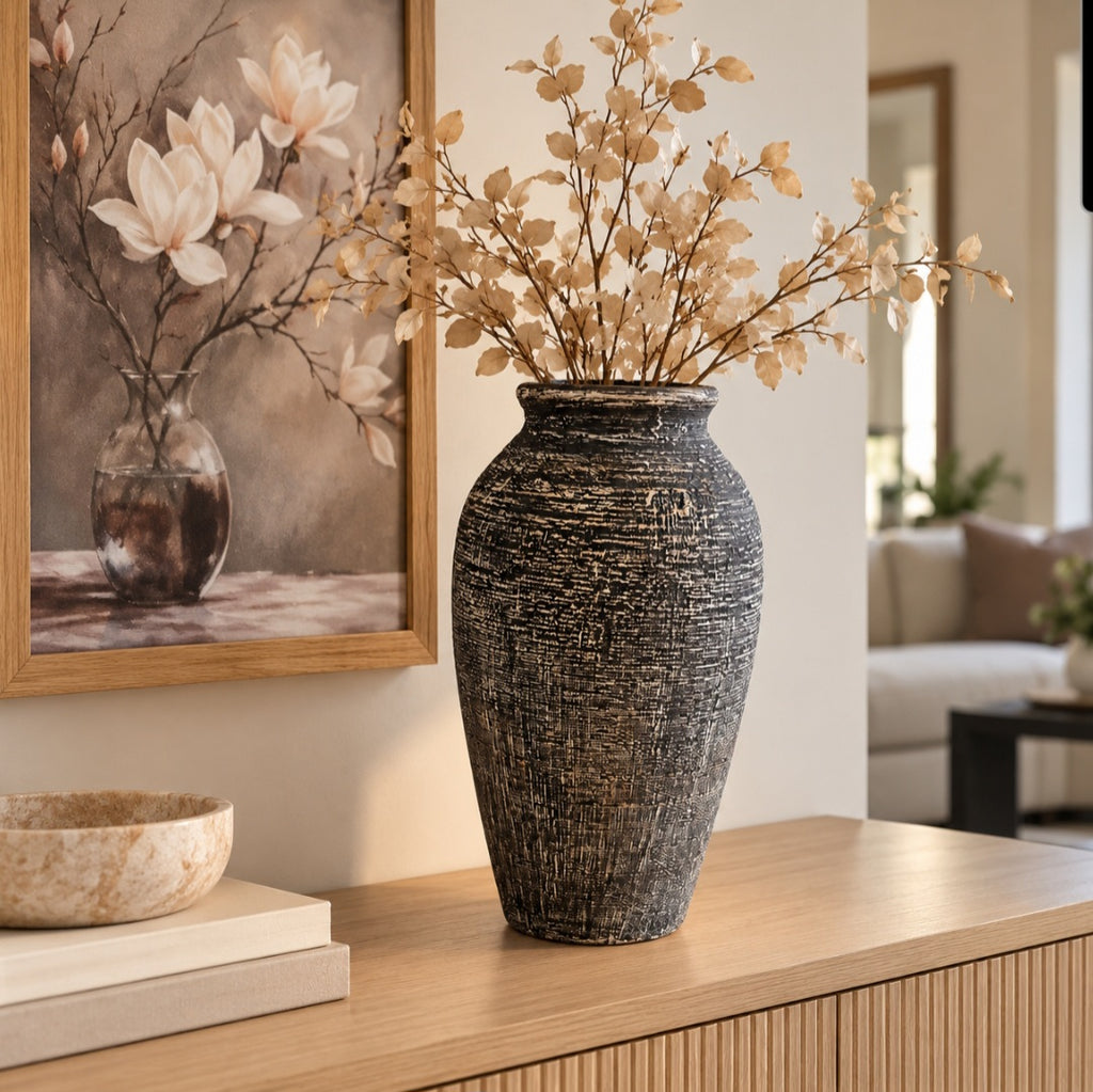 Black Textured Artisan Vase