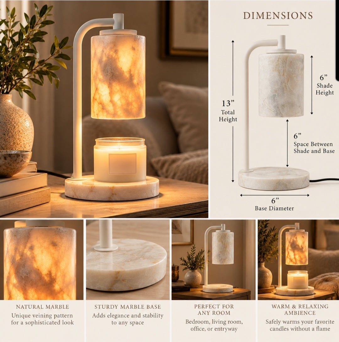 Elegant Marble Candle Warmer Lamp with Timer & Dimmer