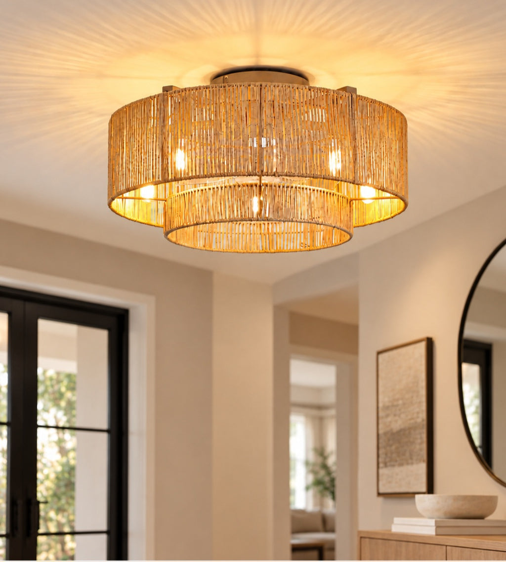Boho Rattan Ceiling Fan with Lights