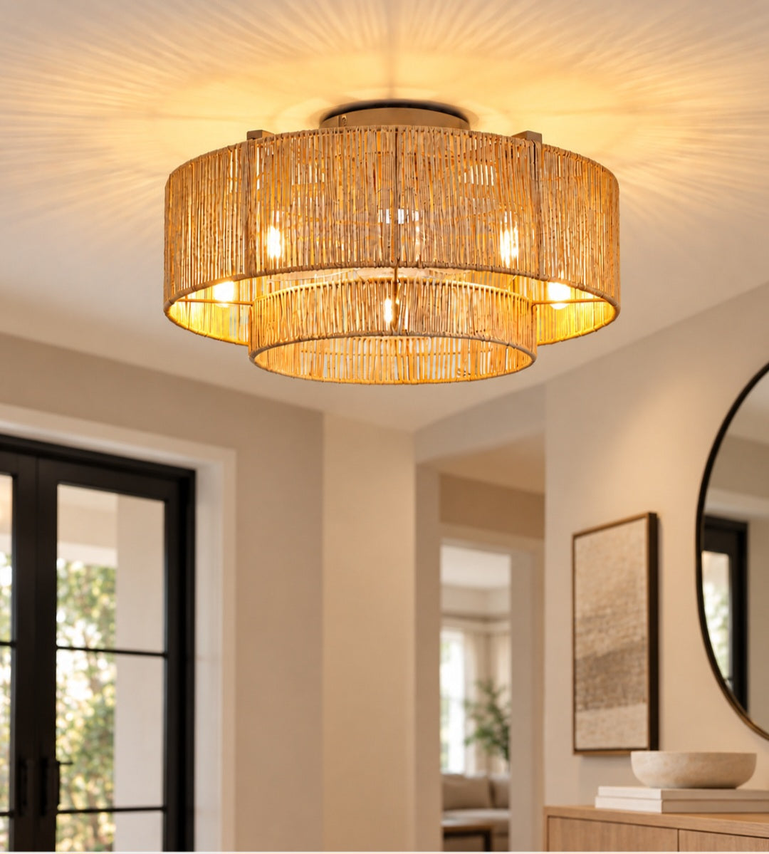 Boho Rattan Ceiling Fan with Lights