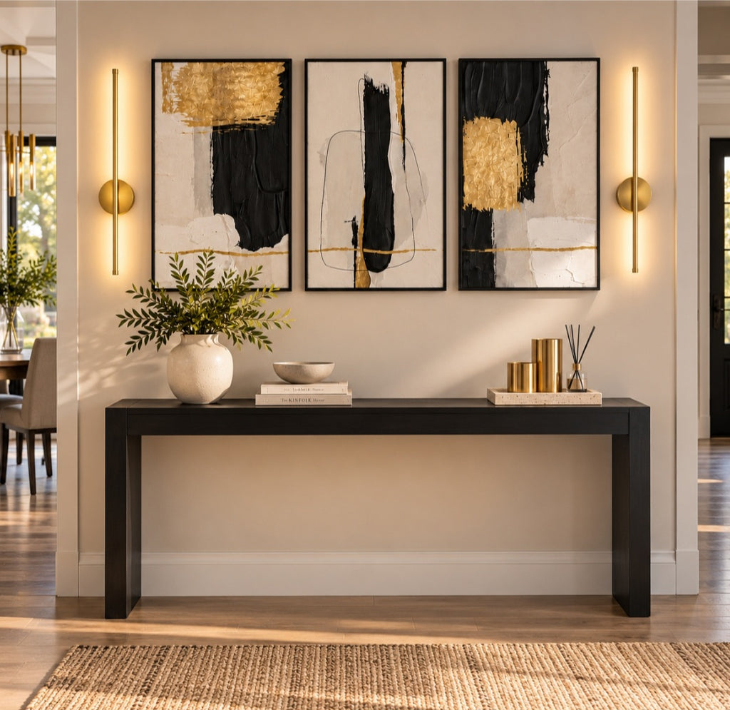 Set of 2 Modern Gold Wireless LED Wall Sconces – 23"