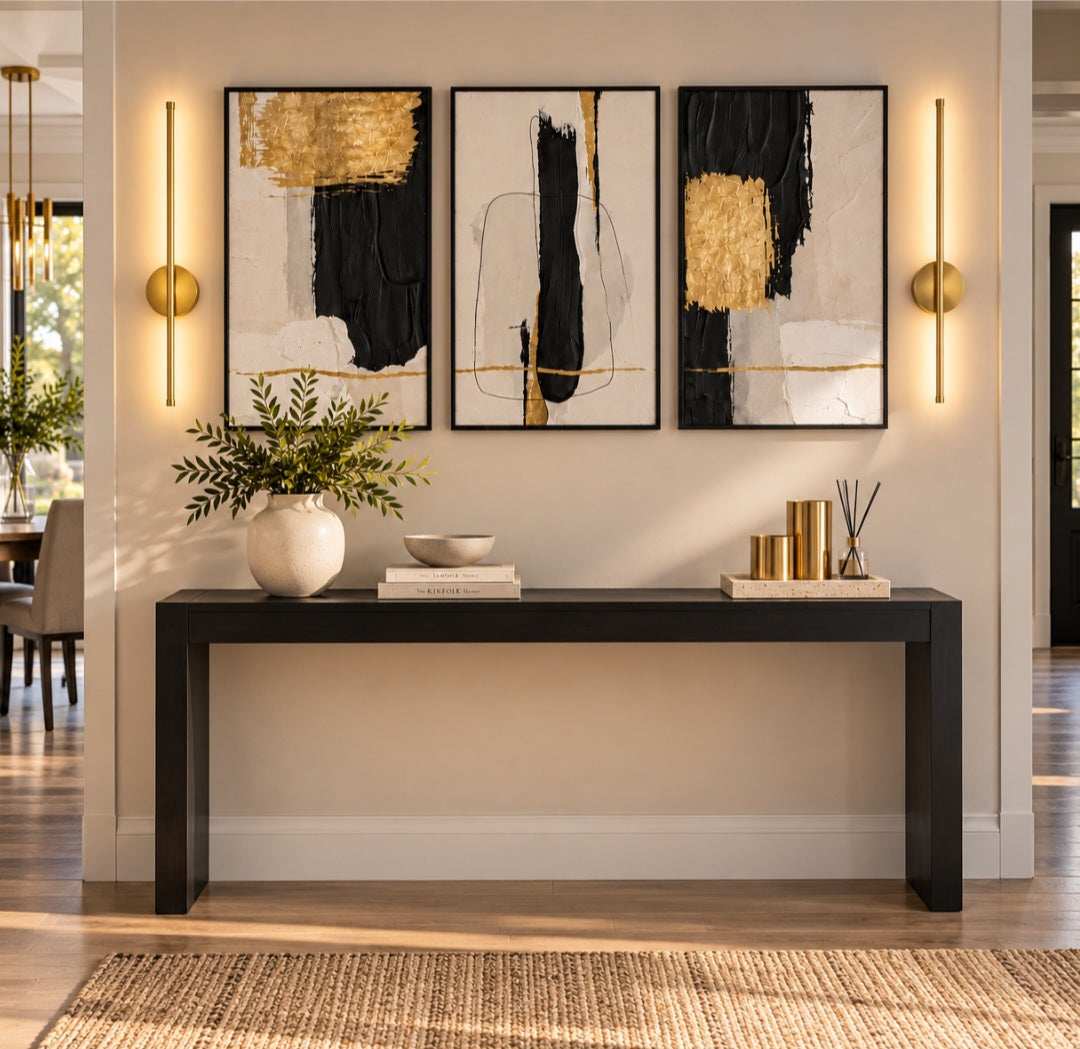 Set of 2 Modern Gold Wireless LED Wall Sconces – 23"