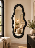 Modern Irregular Wall Mirror with Black Suede Frame