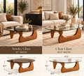 42.5" Modern Clear Glass Coffee Table with Natural Wood Base