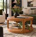 Modern Round Wood Coffee Table with Lower Shelf