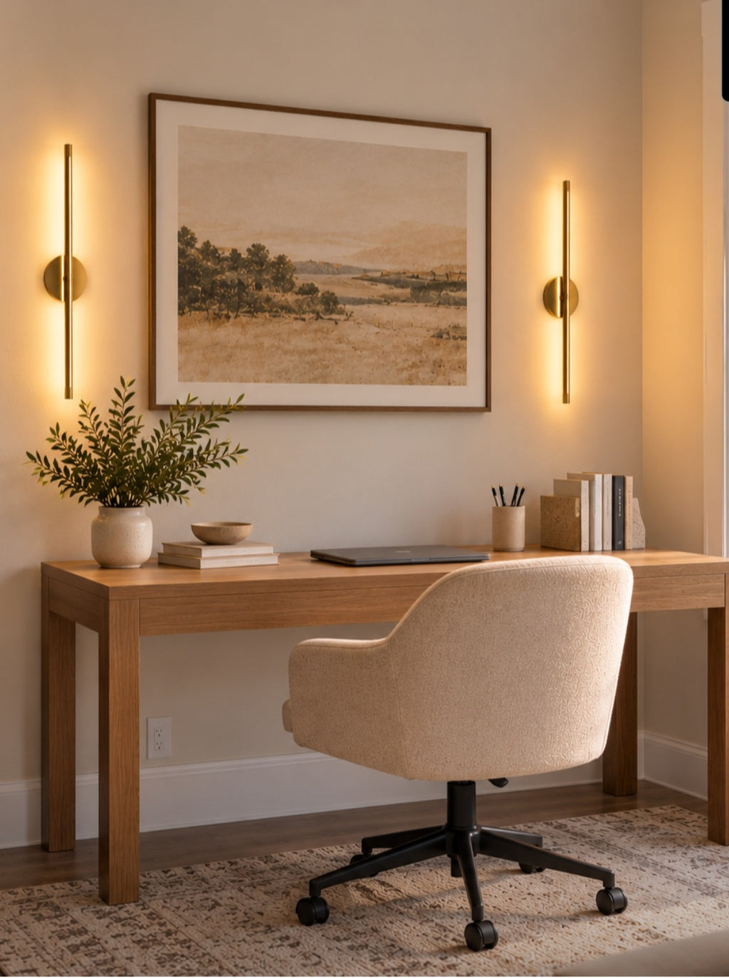 Set of 2 Modern Gold Wireless LED Wall Sconces – 23"