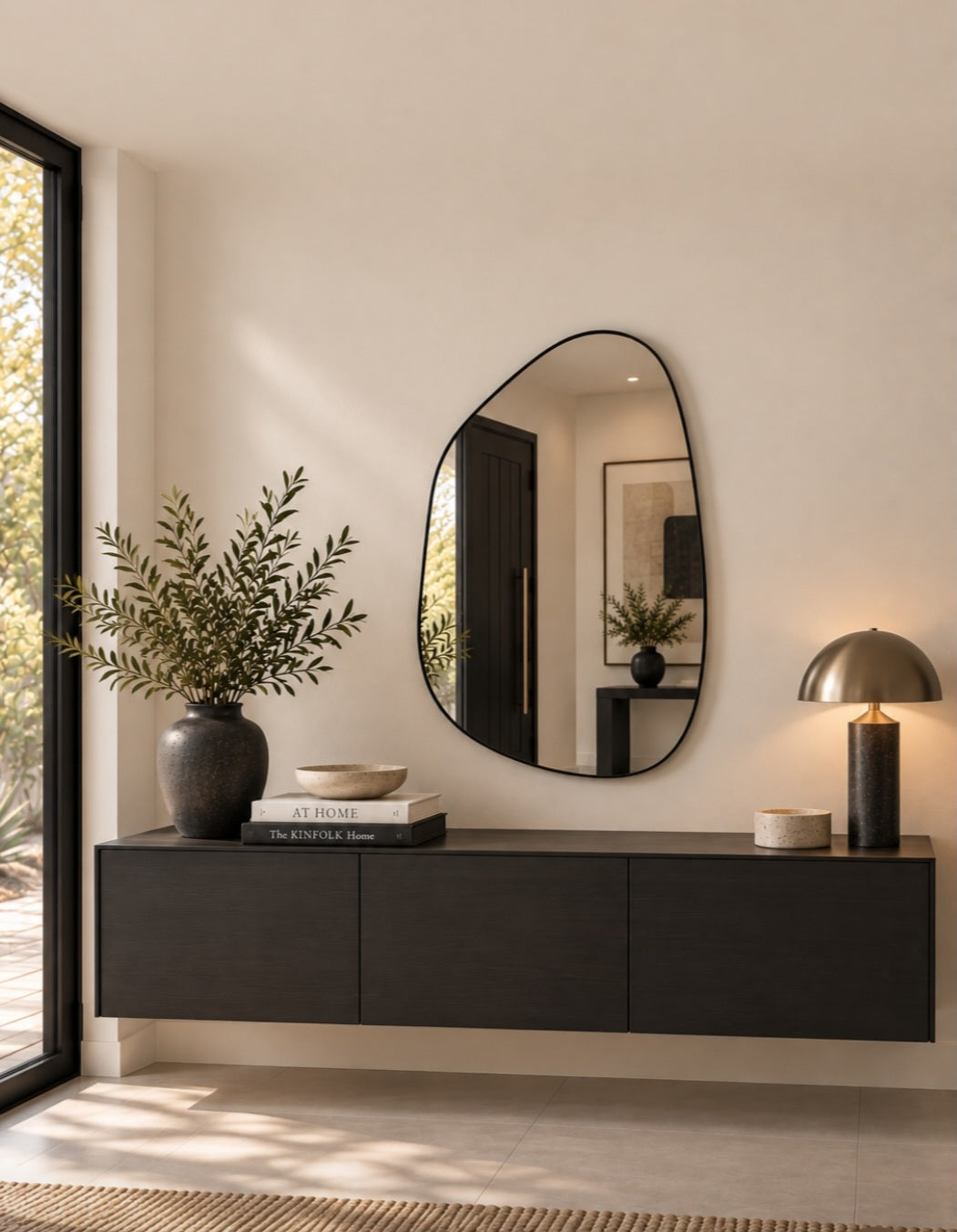 Asymmetrical Black Frame Wall Mirror