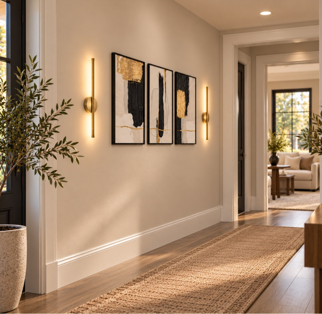 Set of 2 Modern Gold Wireless LED Wall Sconces – 23"